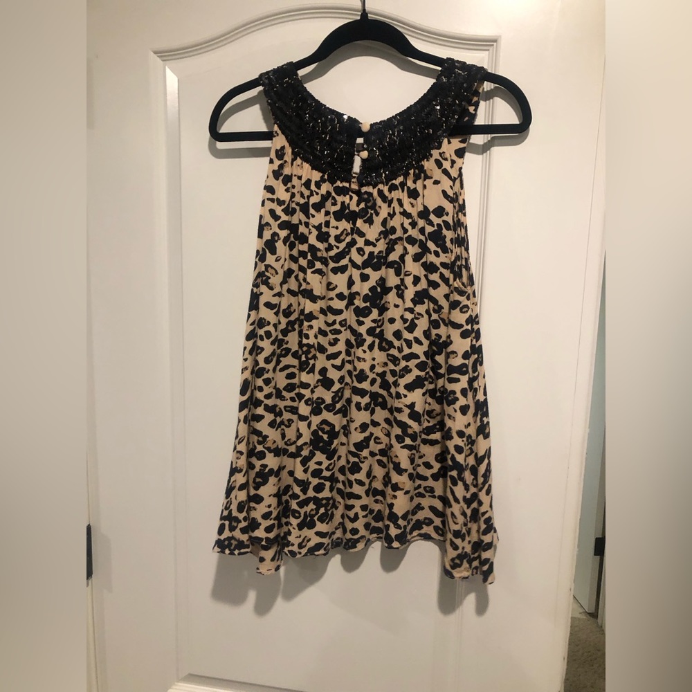 Well loved Sass & Bide animal print top with sequins around the neck